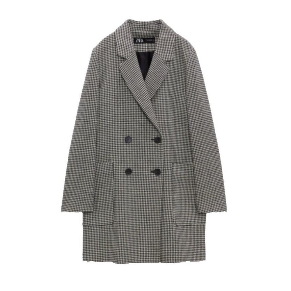 ZARA Houndstooth Tweed Frayed Jacket Blazer Coat - Size S - Black & White Check